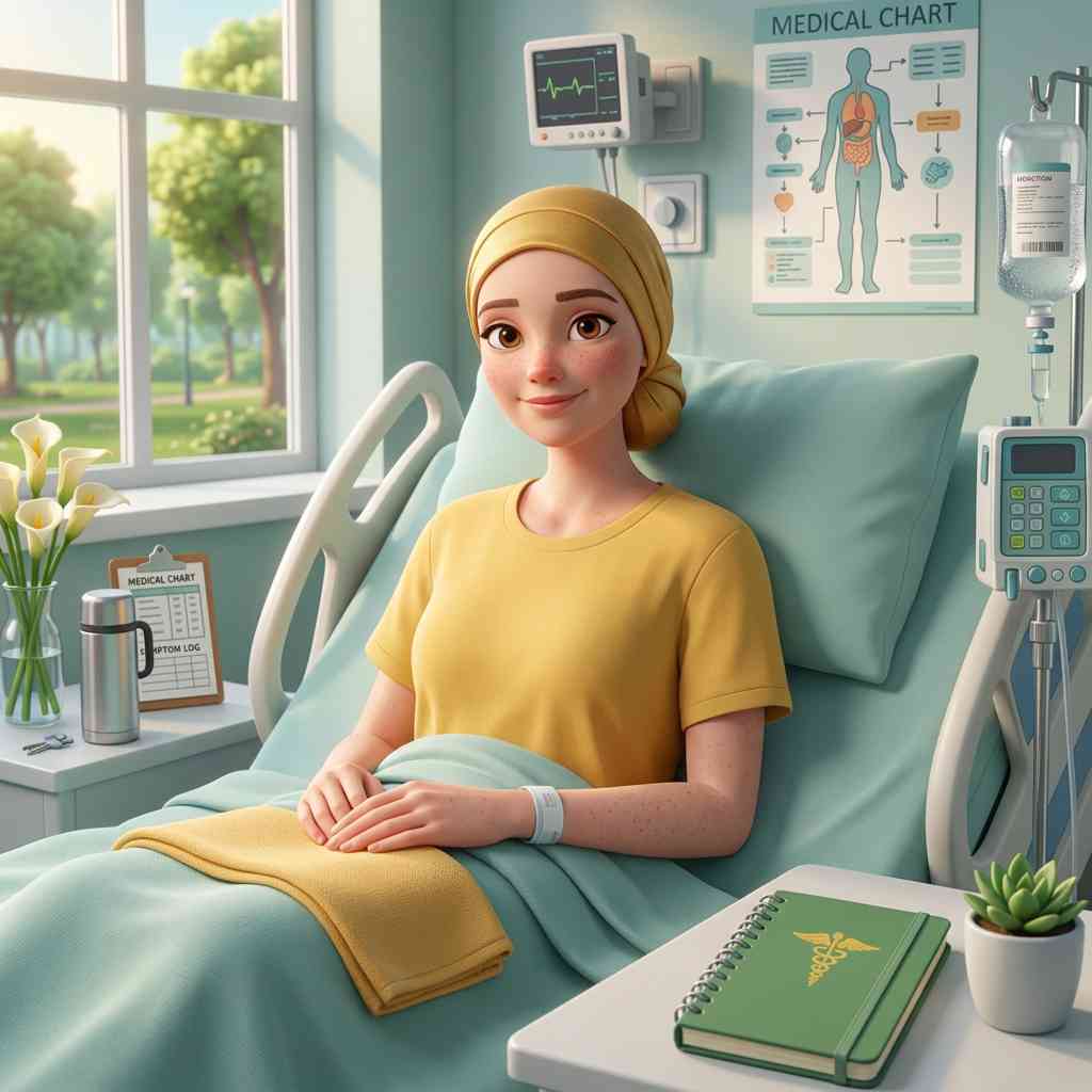 Illustrazione in stile 3D di una paziente oncologica