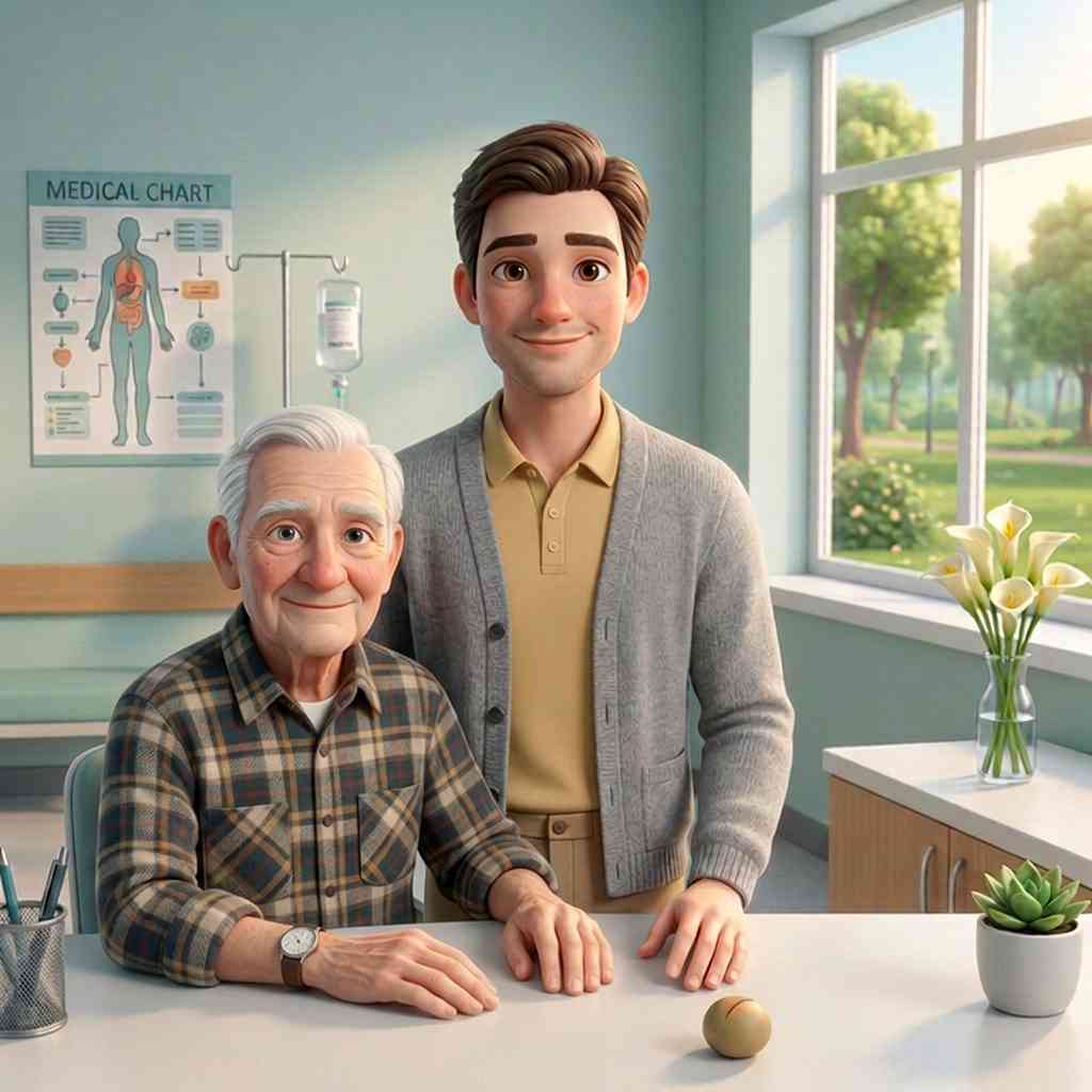 Illustrazione in stile 3D di caregiver oncologico